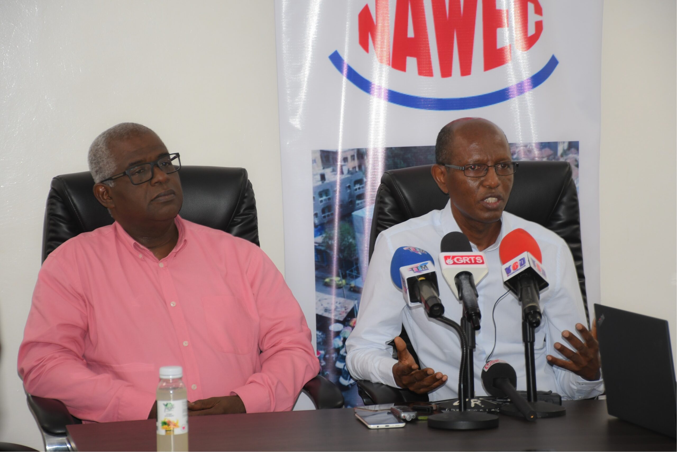 NAWEC officials at the press briefing podium