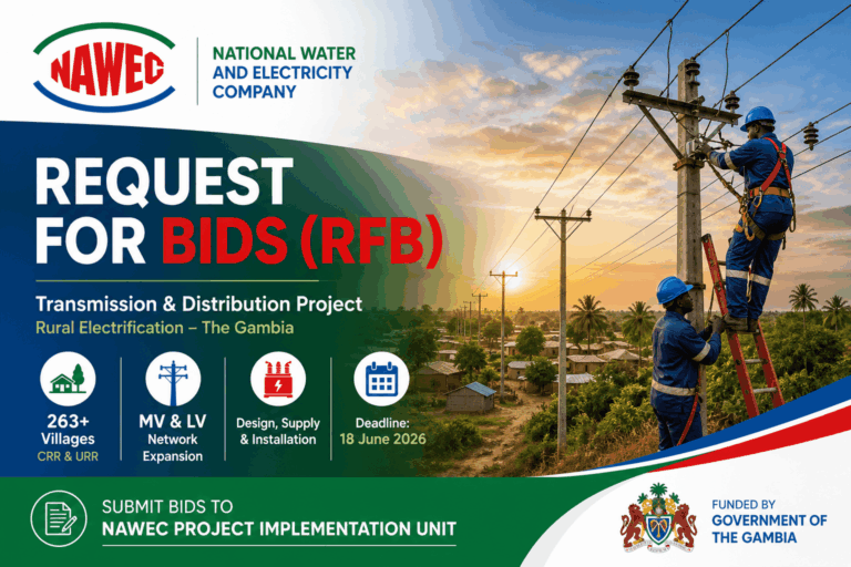 Notice of Request for Bids: Rural Electrification Transmission and Distribution Works — RFB No. GM-NAWEC-CW-RFB-001