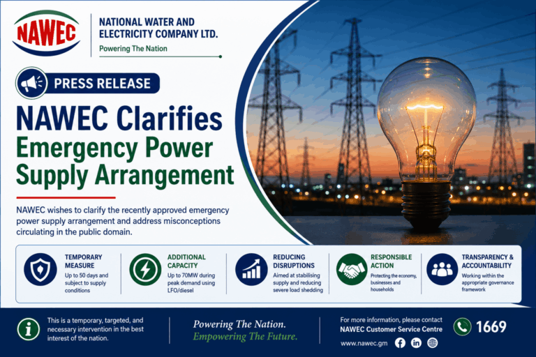 NAWEC Clarifies Emergency Power Supply Arrangement