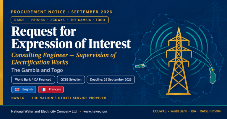 RAISE Project — Request for Expression of Interest: Consulting Engineer for Supervision of Electrification Works in The Gambia and Togo