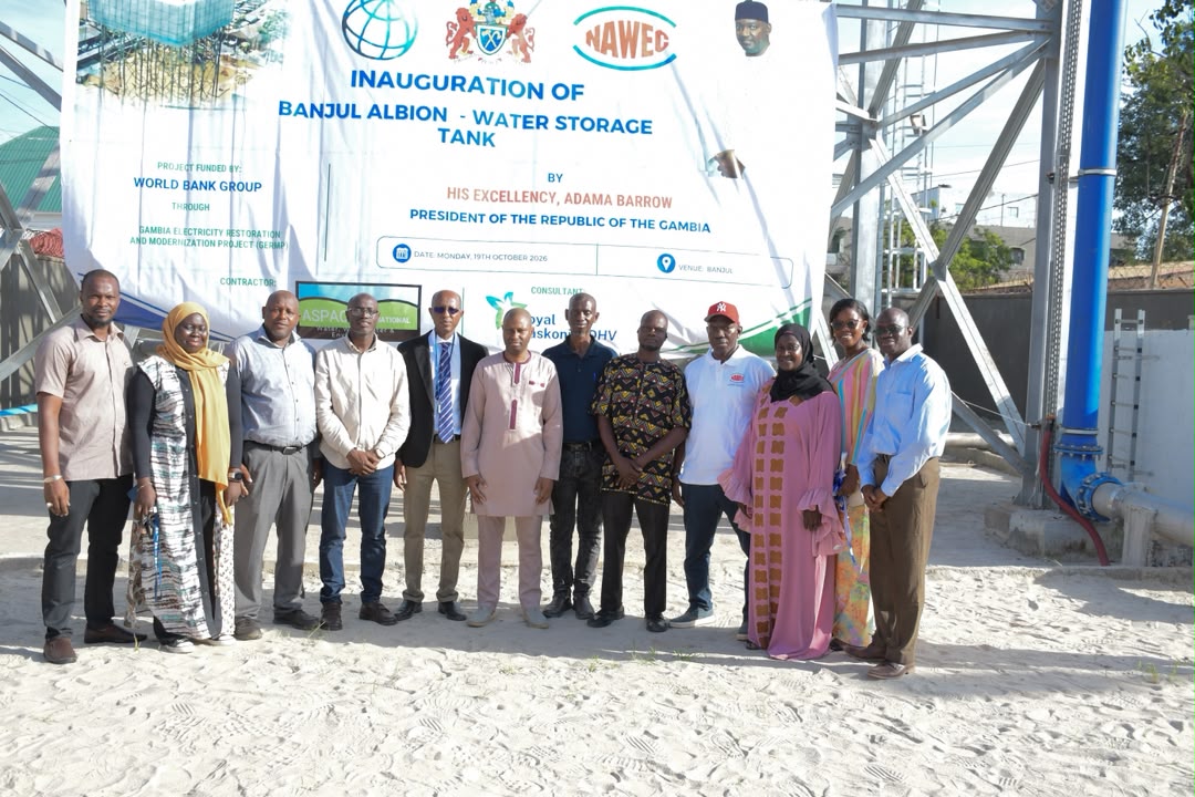 Group photograph — Banjul Albion Water Storage Tank inauguration, 19 October 2026
