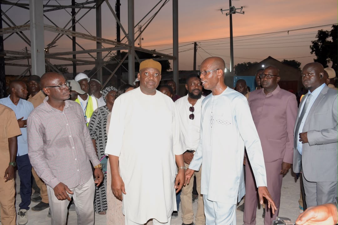 Managing Director Gallo Saidy briefs President Adama Barrow in the presence of Head of Water Omar Sanneh — 14 October 2026