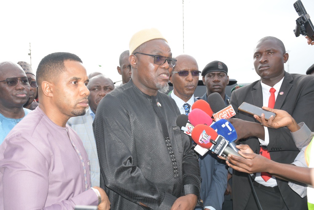 His Excellency Vice President Muhammed B.S. Jallow speaking at the generator reception event — Gambia Ports Authority, 5 October 2026