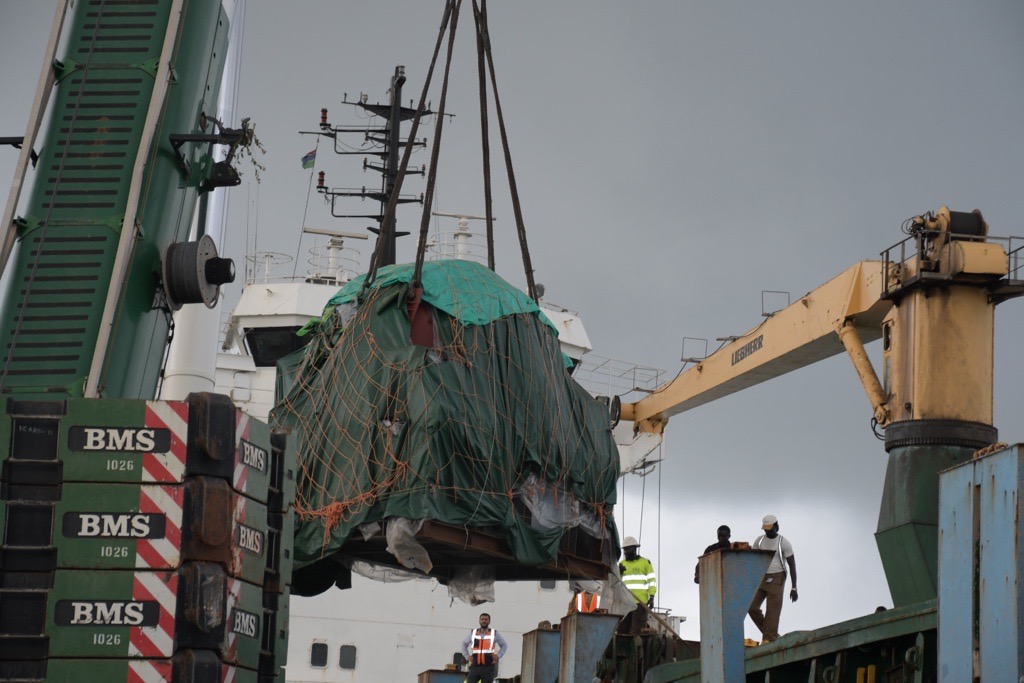 Generators being loaded in preparation for transport to Brikama Power Station