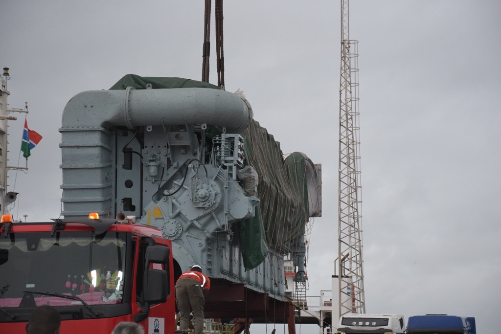 Loading operations underway — generators en route to Brikama Power Station